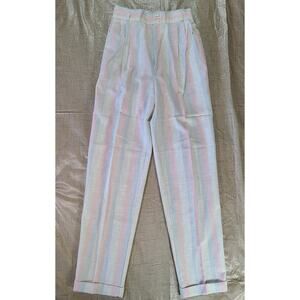 VTG 1980s High Waist Pleated Cuff Pants SZ 5 24"×28.5" Pastel Stripe Women's